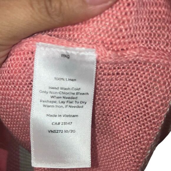Talbots 100% Linen V-Neck Sweater in pink with white tipping detail Small - Picture 4 of 7